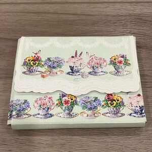 CAROL WILSON “PANSY TEACUPS” Set Of 9 Cards And 9 Envelopes